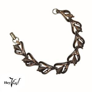 Vintage Signed Star Copper Color Metal Textured Leaf Bracelet 7 1/2" - Hey Viv